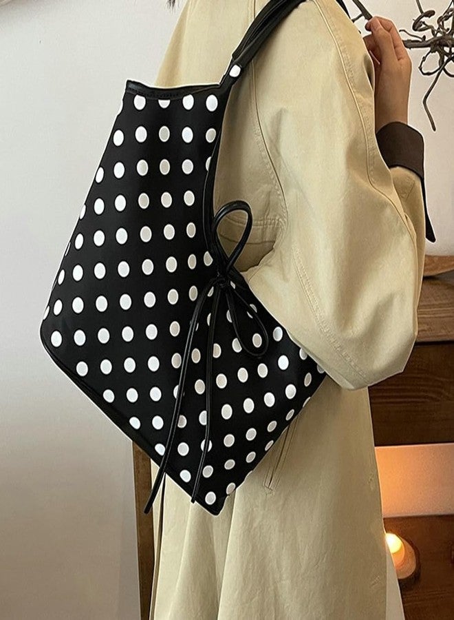 EMGILL Polka Dot Purse for Women 2025 Large Capacity Tote Handbag Retro Bow Crescent Shoulder Bag Travel Causal Nylon Underarm Purse - Image 5