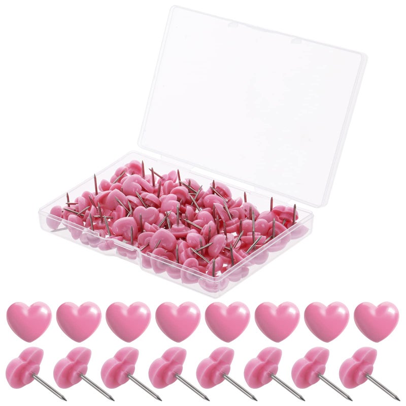 Prasacco 100 Pcs Pink Heart Push Pins Cute Decorative Thumb Tacks Plastic Push Pins for Cork Board Tacks for Wall Hangings Photo Map Poster Bulletin