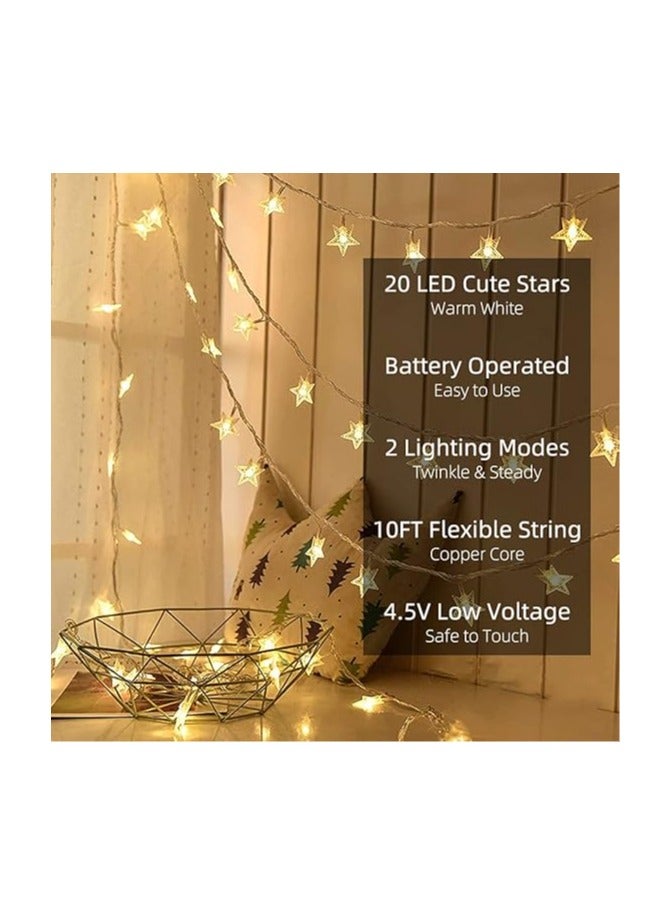 عام أضواء سلسلة نجوم بطول 10 أقدام و20 مصباح LED، أضواء جنية تعمل بالبطارية ومقاومة للماء، إضاءة متلألئة داخلية وخارجية، أضواء عيد الميلاد لتزيين غرفة النوم والحفلات والزفاف وشجرة عيد الميلاد. - Image 2