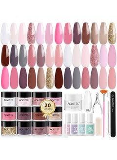 Aokitec 36Pcs Dip Powder Starter Nail Kit - 20 Colors Dip Powder Set With Dip Base & Top Coat Activator Brush Saver Liquid Set Clear Build Powder Basic Dip Nail Tools For Salon Home French Dip Nails  - Image 1