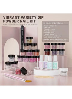 Aokitec 36Pcs Dip Powder Starter Nail Kit - 20 Colors Dip Powder Set With Dip Base & Top Coat Activator Brush Saver Liquid Set Clear Build Powder Basic Dip Nail Tools For Salon Home French Dip Nails  - Image 2