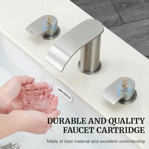 Ultimate Unicorn 8 inch Bathroom Faucet Brushed Nickel, Waterfall Bathroom Faucet with Metal Pop-up Sink Drain Stopper and 2 Supply Hoses,2 Handle Widespread Faucets for Vanity Sink 3 Holes - Image 5