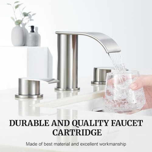 Ultimate Unicorn 8 inch Bathroom Faucet Brushed Nickel, Waterfall Bathroom Faucet with Metal Pop-up Sink Drain Stopper and 2 Supply Hoses,2 Handle Widespread Faucets for Vanity Sink 3 Holes - Image 2