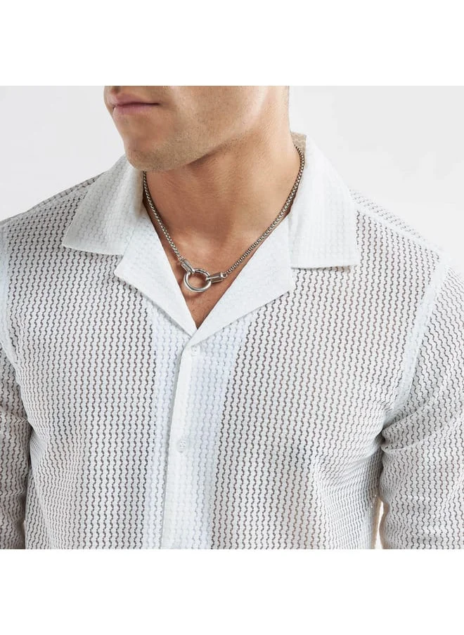 Splash FAV Textured Shirt with Camp Collar and Long Sleeves