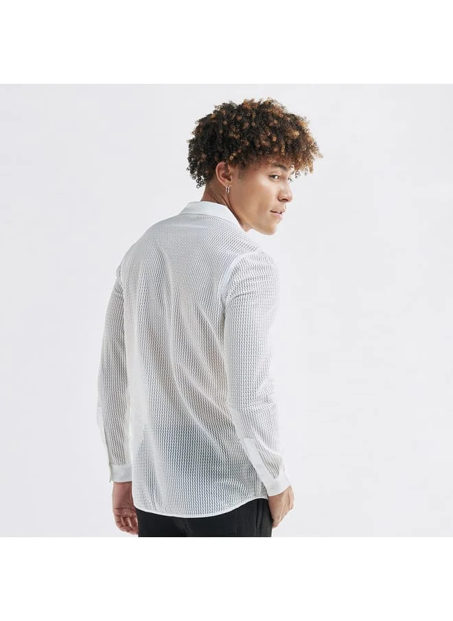 Splash FAV Textured Shirt with Camp Collar and Long Sleeves