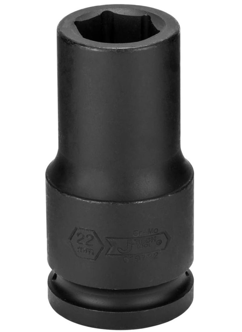 جي تيك - Jetech 3/4-Inch Drive 22mm Deep Impact Socket with 6-Point Design, Heat-Treated Chrome Molybdenum Alloy Steel, Metric - Image 1