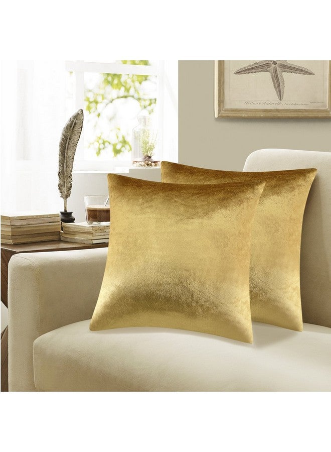 GIGIZAZA أغطية وسائد زخرفية GIGIZAZA 16x16، مجموعة من 2 أغطية وسائد مربعة ذهبية، وسائد بوهو من المخمل للكنبة - Image 1