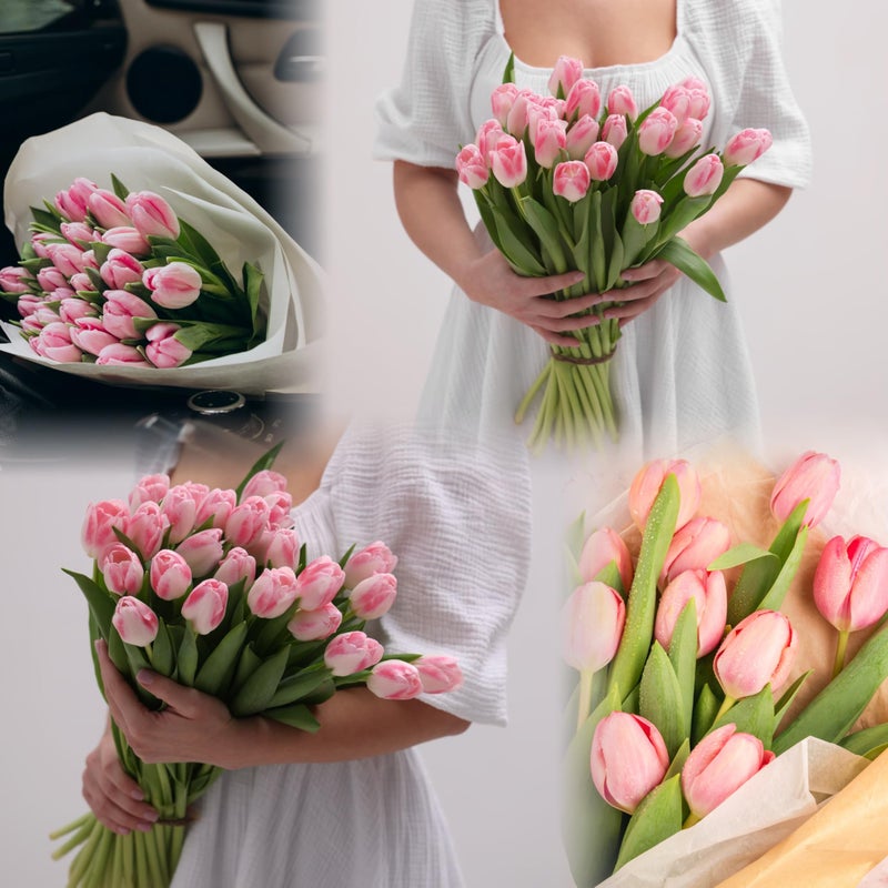 Sggvecsy 30 Pcs Fake Tulips Artificial Flowers Real Touch PU Faux Flowers Tulip Stems for Wedding Spring Bouquet Floral Arrangement Home Party Office Decorations for Mother's Day (Light Pink) - Image 5