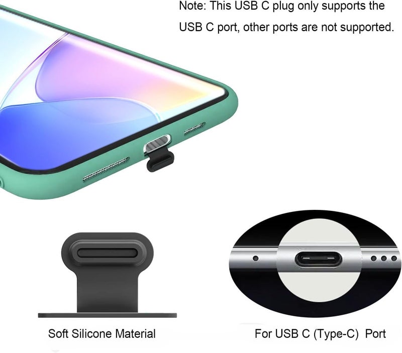 Enclave Anti-Lost Type C Charging Ports, USB C Dust Plugs Silicone Dust Cover Caps Protectors USB C-Type Dust Plugs Covers with Removable Adhesive Compatible with Laptop Smartphones(Black 6PCS) - Image 2