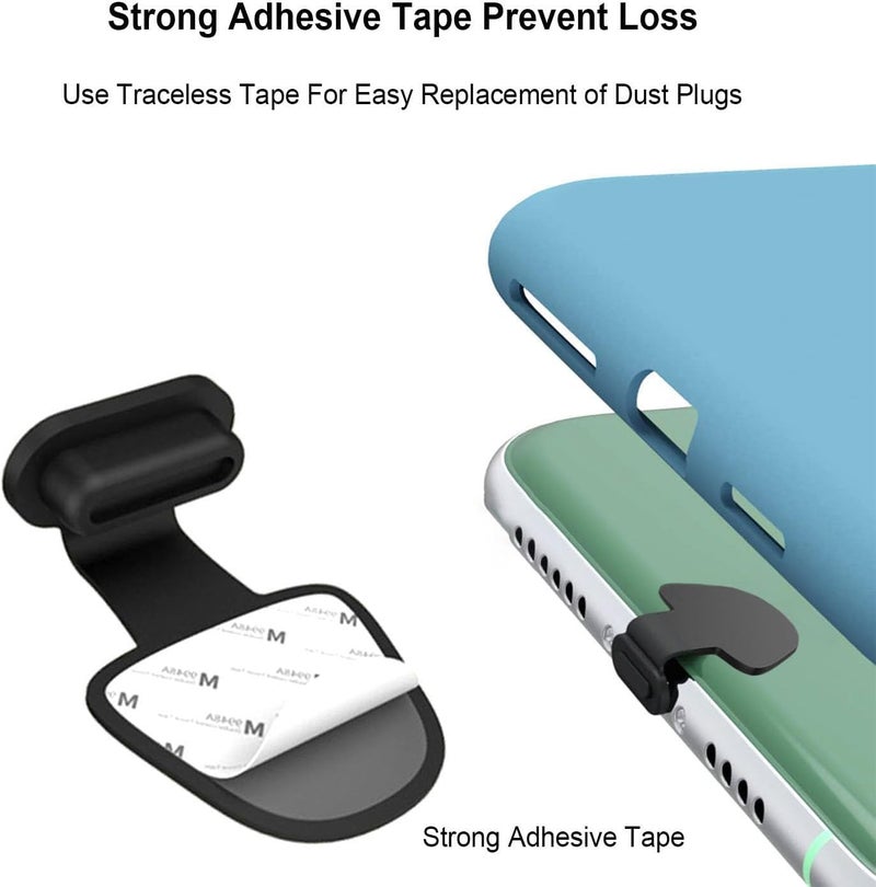 Enclave Anti-Lost Type C Charging Ports, USB C Dust Plugs Silicone Dust Cover Caps Protectors USB C-Type Dust Plugs Covers with Removable Adhesive Compatible with Laptop Smartphones(Black 6PCS) - Image 3