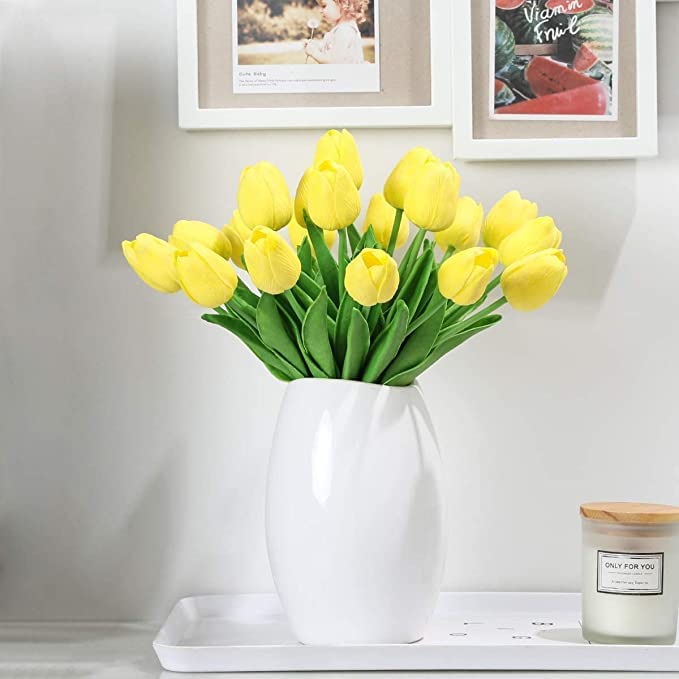 Generic WoFLoo Artificial Tulip Flowers for Vase Home Decoration Living Room Bedroom Corner Table Top Wedding Party Decorative Items (Pot Not Included) (YELLOW)  - Image 4