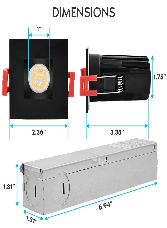 LUXRITE 1 Inch Square LED Recessed Lighting with Junction Box, 7W, 5 Color Selectable 2700K-5000K, CRI 90, 500 Lumens, 30° Spotlight, Small Dimmable Downlight, Wet Rated, IC Rated - Black - Image 4