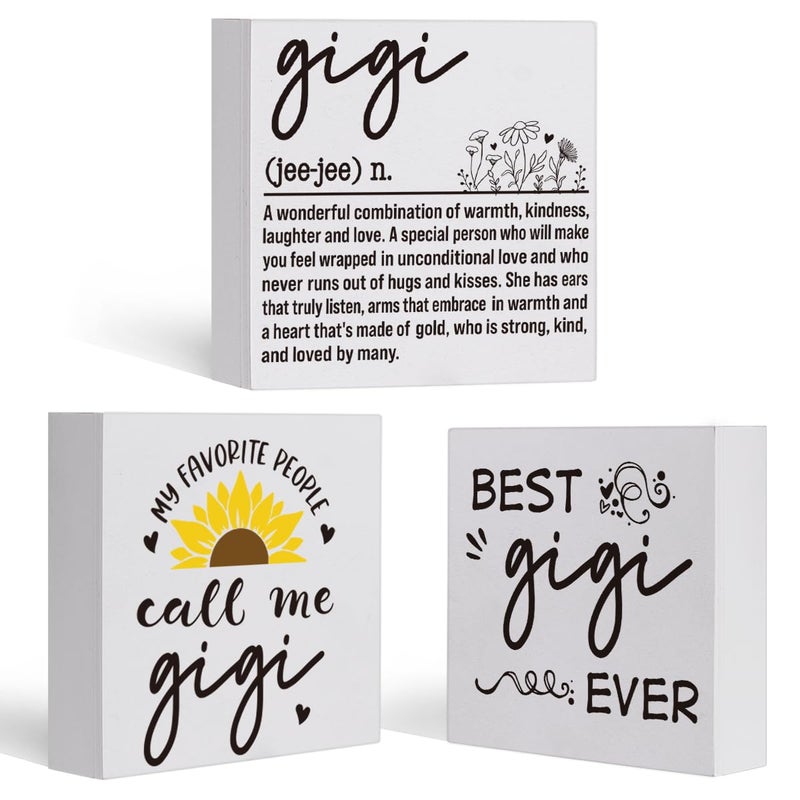 Henghere Gifts for Grandma Birthday Unique  Gigi Gifts for Grandma from Grandchildren  Glamma gifts  Mother's Day Gifts for Gigi from Grandkids  Gigi Wood Signs Set of 3 Wooden Blocks Signs Decor  - Image 1