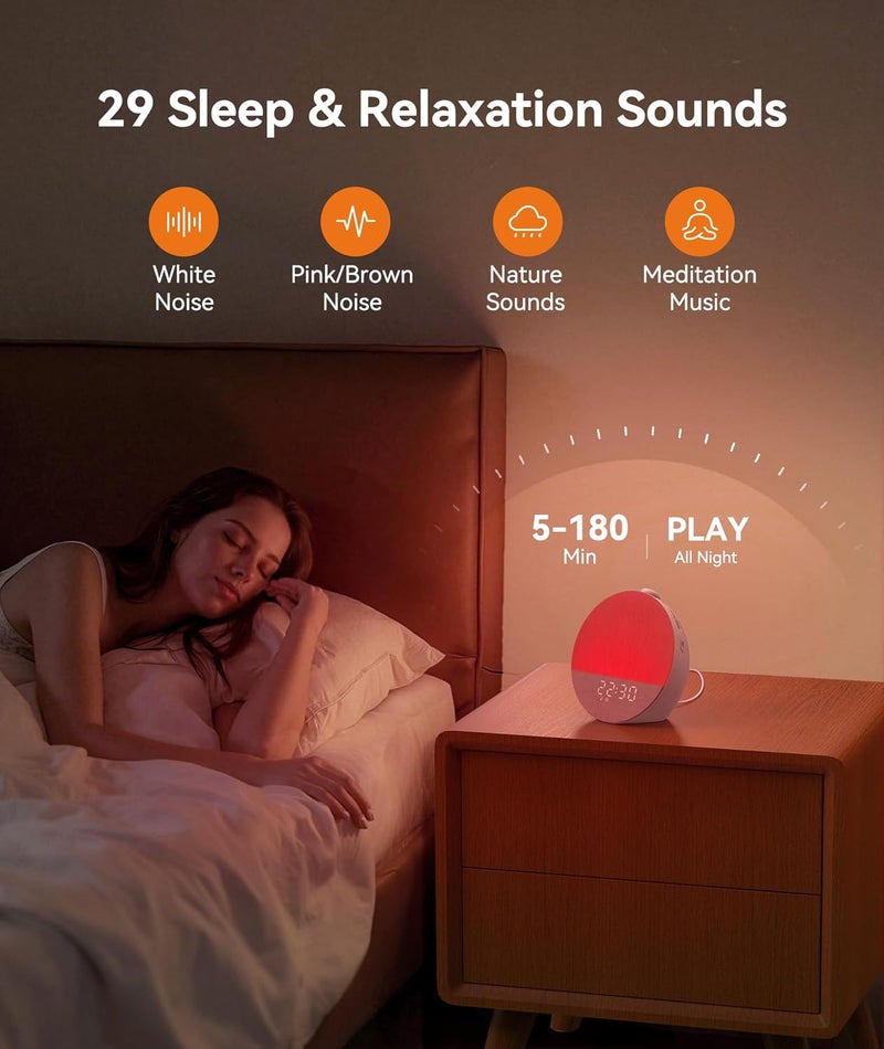 Dreamegg Sunrise 1 Pro - Sunrise Alarm Clock, White Noise Machine with 29 Sounds, Wake Up Light Alarm Clock with 6 Tones, 10 Night Light Colours, Favourites Mode, for Adults’ Sleep Routine - Image 5