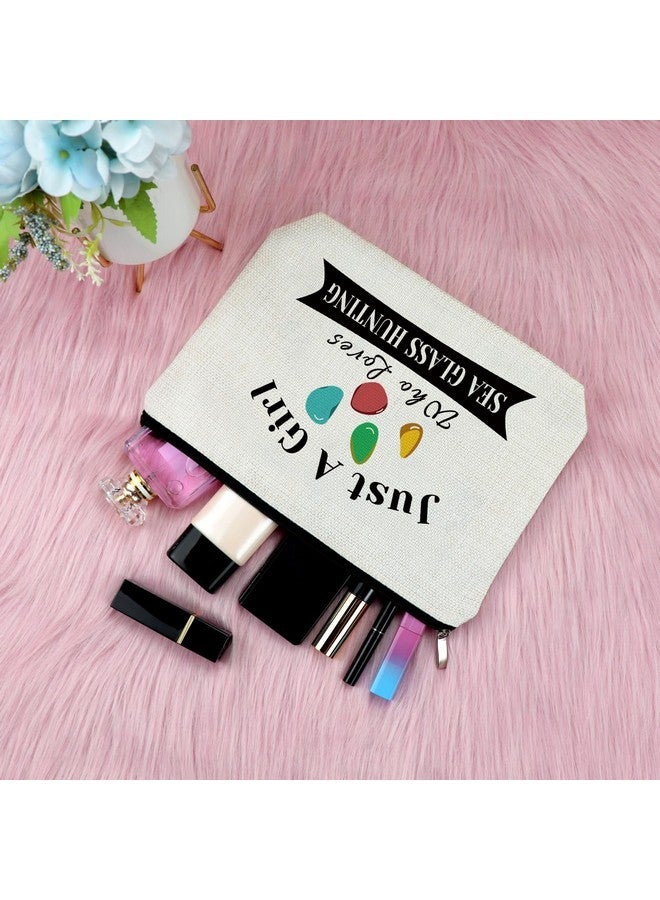 Sfodiary Sea Glass Gift For Women Makeup Bag Beach Glass Gift Beachcomber Gift Cosmetic Bag Beach Sea Glass Collector Gift Beachcombing Life Gift Birthday Graduation Retirement Gift For Her Zipper Travel Bag - Image 4