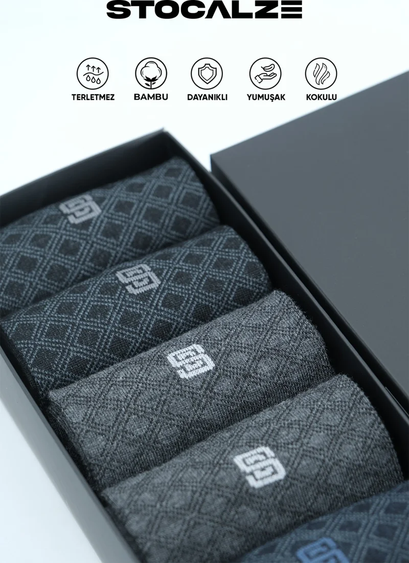 Stocalze Bamboo Men's Seamless Scented 6-Piece Socks. Premium Jacquard and Patterned Black Navy Blue Anthracite Men's Bamboo Socks