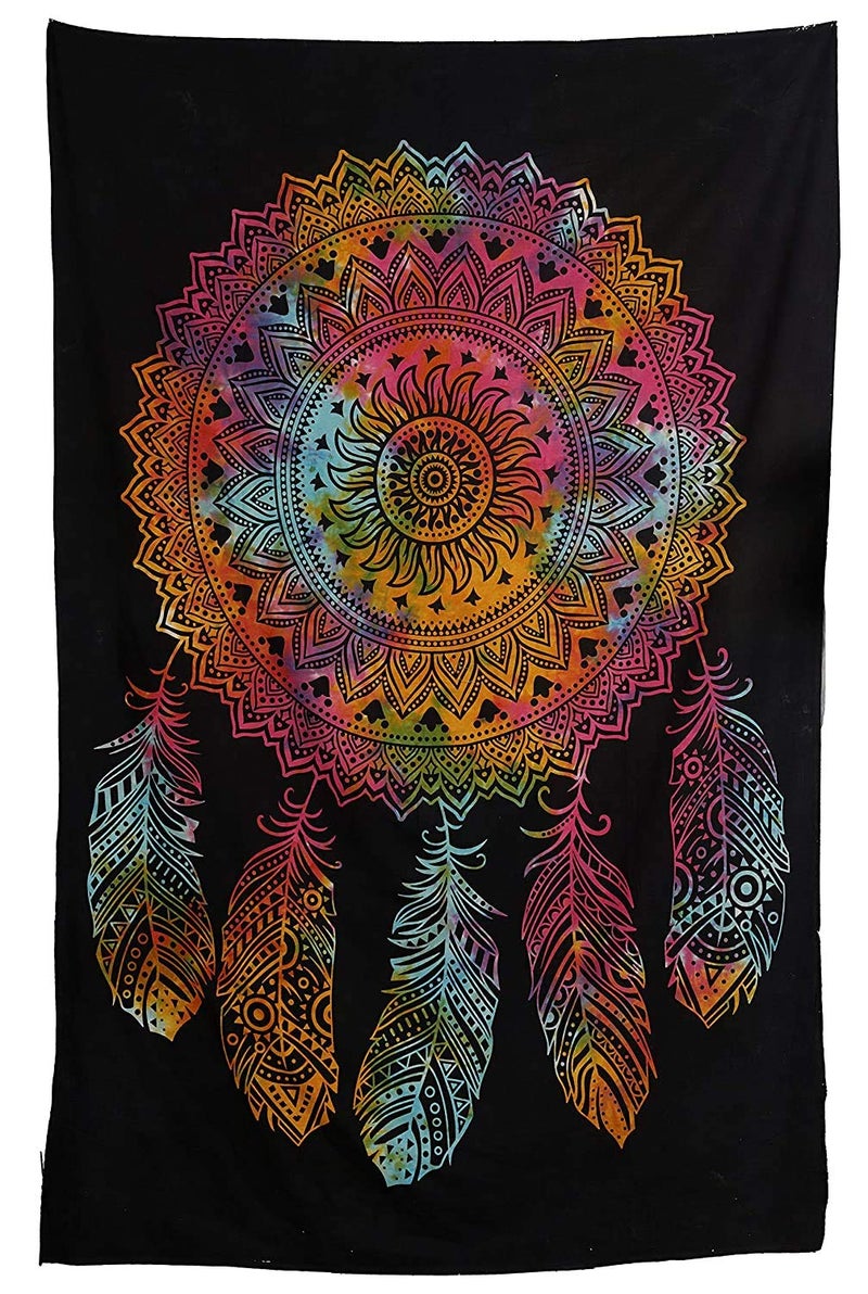 Doraya Cotton Psychedelic Dream Catcher Tie Dye Mandala Tapestry Hippie Hippy Celestial Wall Hanging Indian Bohemian Tapestries Multicolour Poster 30x40 - Image 3