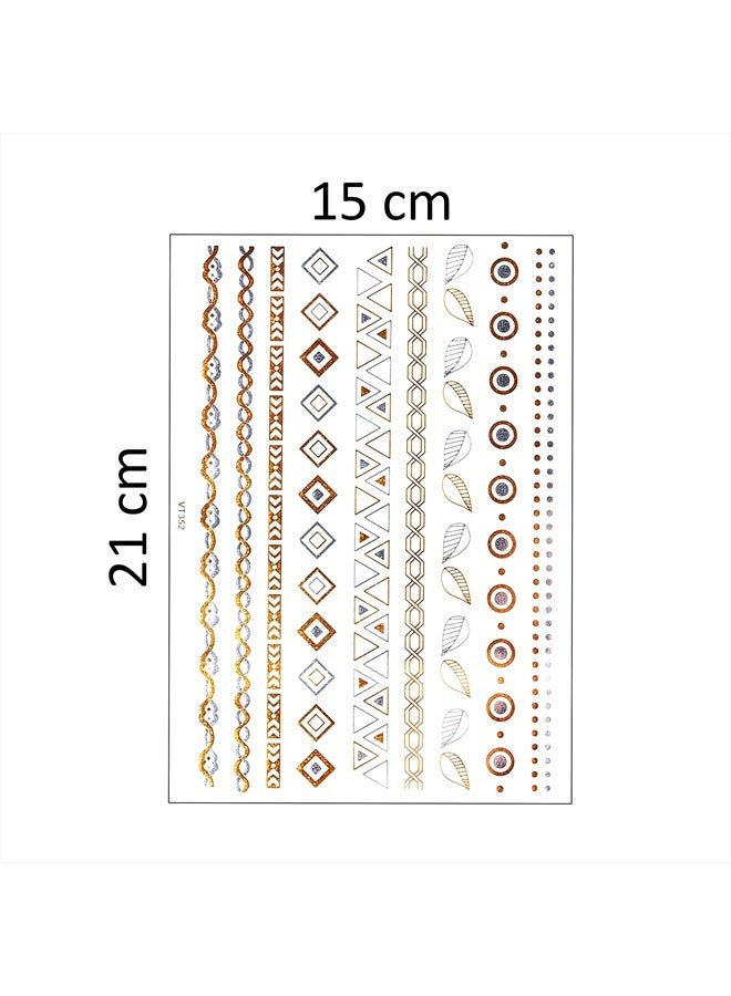 Kare Kind Kare & Kind Temporary Metallic Henna Tattoos for Women Teens Girls - 10 Sheets - Glitter Shimmer Designs Jewelry Fake Tattoo Stickers - 150+ pcs Waterproof Color Flash - Bracelets, Necklace, Anklets - Image 3