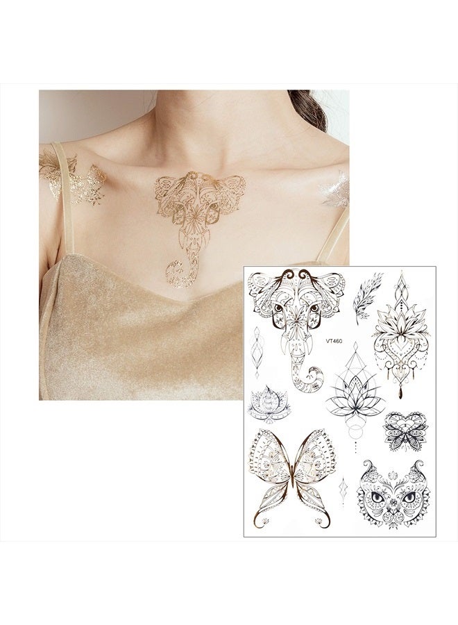 Kare Kind Kare & Kind Temporary Metallic Henna Tattoos for Women Teens Girls - 10 Sheets - Glitter Shimmer Designs Jewelry Fake Tattoo Stickers - 150+ pcs Waterproof Color Flash - Bracelets, Necklace, Anklets - Image 5
