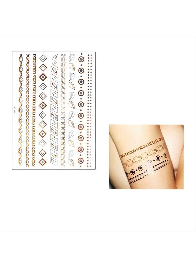 Kare Kind Kare & Kind Temporary Metallic Henna Tattoos for Women Teens Girls - 10 Sheets - Glitter Shimmer Designs Jewelry Fake Tattoo Stickers - 150+ pcs Waterproof Color Flash - Bracelets, Necklace, Anklets - Image 4
