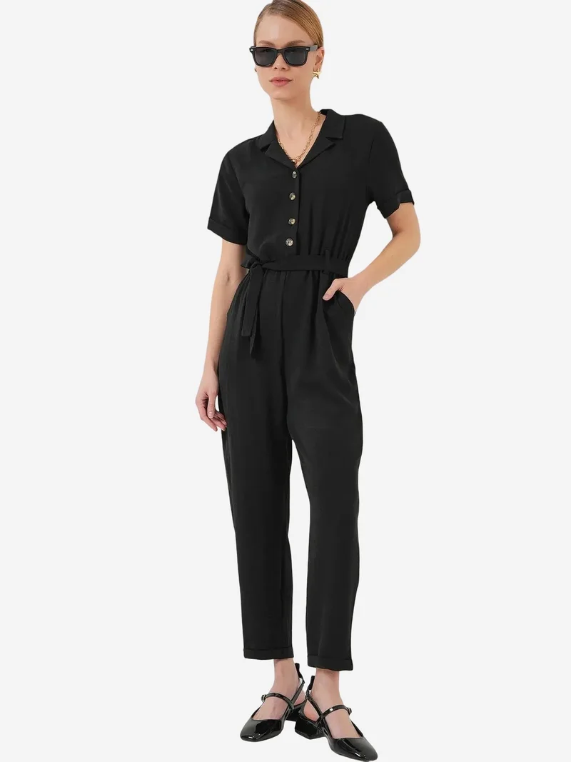 بيغ دارت BDART Solid Woven Shirt-collar Jumpsuit With Bow Detail