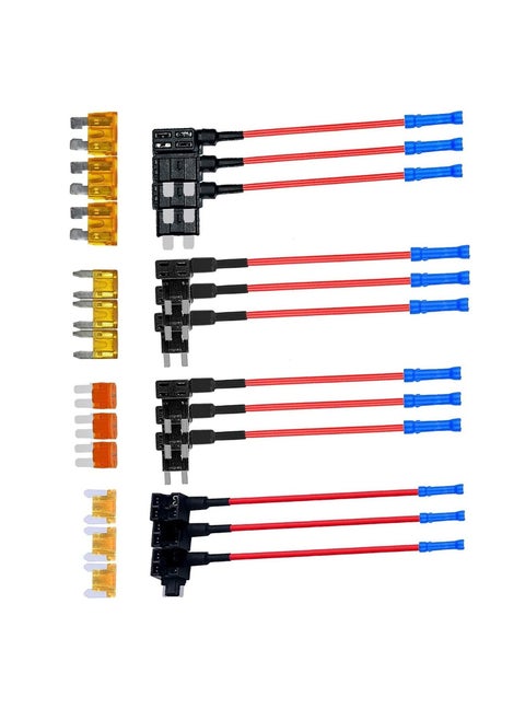 Fuse Taps Set, AGREON 4 Types 12V Add-a-Circuit Adapter and Fuse Kit and Fuse Kit Fuse Holder Mini Low Profile Tap Adapter for Cars Trucks Boats(12 Pack)