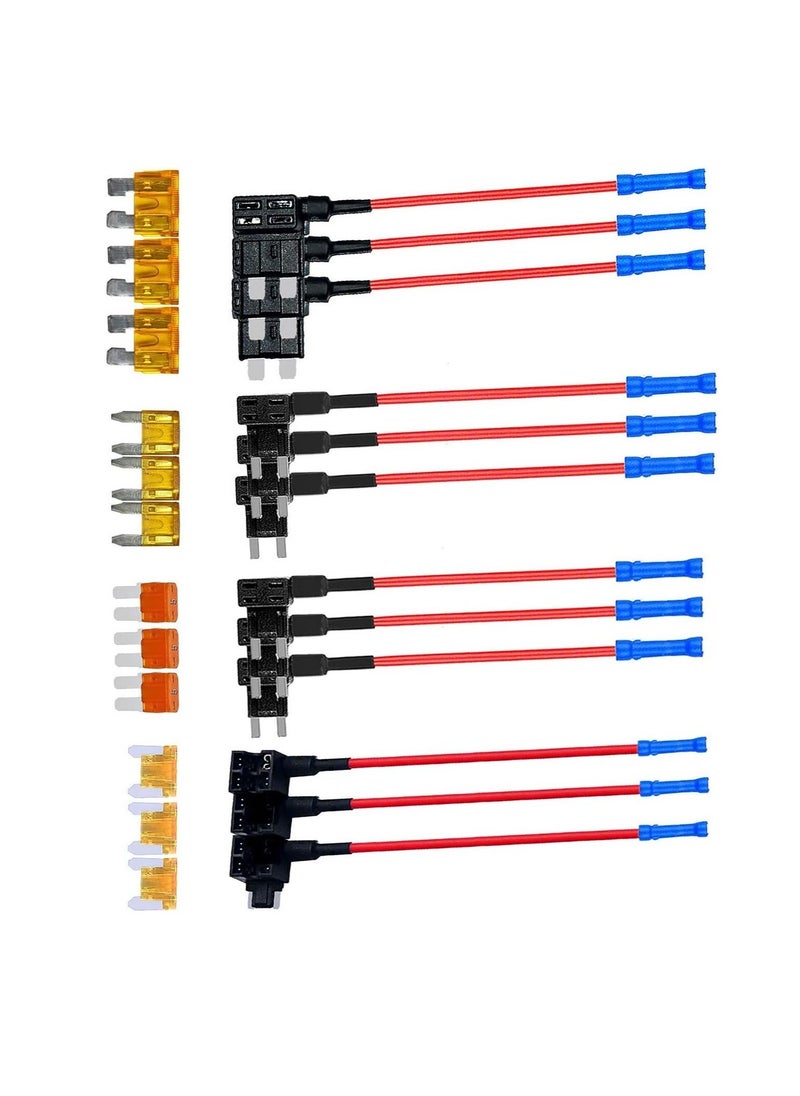 erorex - Fuse Taps Set, AGREON 4 Types 12V Add-a-Circuit Adapter and Fuse Kit and Fuse Kit Fuse Holder Mini Low Profile Tap Adapter for Cars Trucks Boats(12 Pack) - Image 1