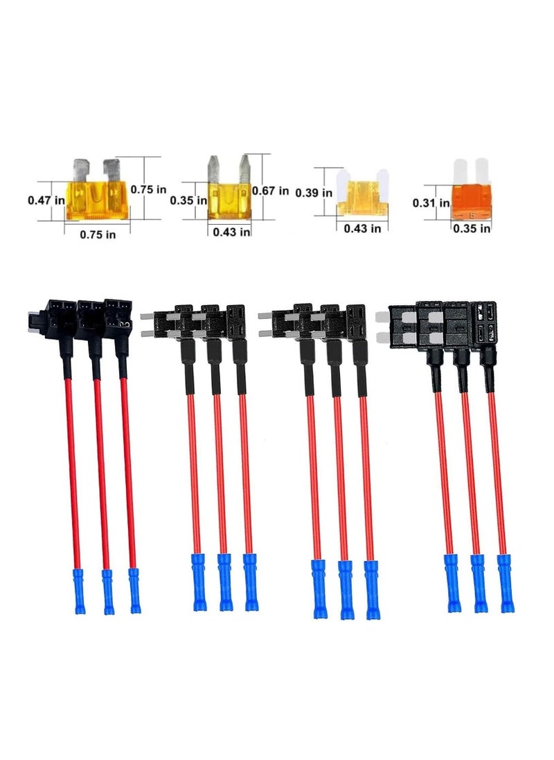 erorex - Fuse Taps Set, AGREON 4 Types 12V Add-a-Circuit Adapter and Fuse Kit and Fuse Kit Fuse Holder Mini Low Profile Tap Adapter for Cars Trucks Boats(12 Pack) - Image 1