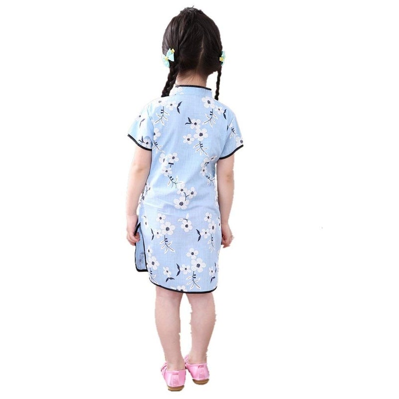 SZCQ Foral Baby Girls Dress New Year Qipao Vintage Chinese Cheongsam Princess Costume (Blue, 2) - Image 3