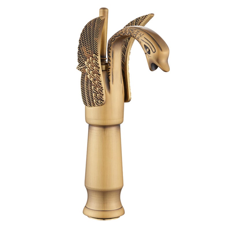GGStudy Antique Brass Swan Shape Single Handle One Hole Bathroom Vessel Sink Faucet Deck Mount Lavatory Sink Faucet
