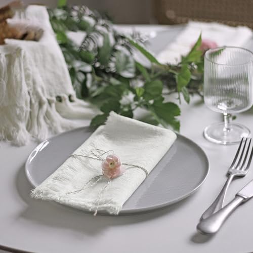 Ayuzawa Handmade Cloth Napkins 100% Cotton Napkins with Fringe，Delicate Handmade Cloth Napkins for Dinners, Parties, Weddings and More，18 x 18 Inch Set of 4 - White - Image 5