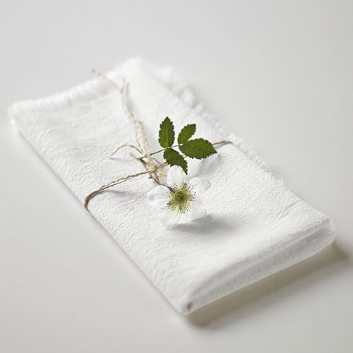 Ayuzawa Handmade Cloth Napkins 100% Cotton Napkins with Fringe，Delicate Handmade Cloth Napkins for Dinners, Parties, Weddings and More，18 x 18 Inch Set of 4 - White - Image 2