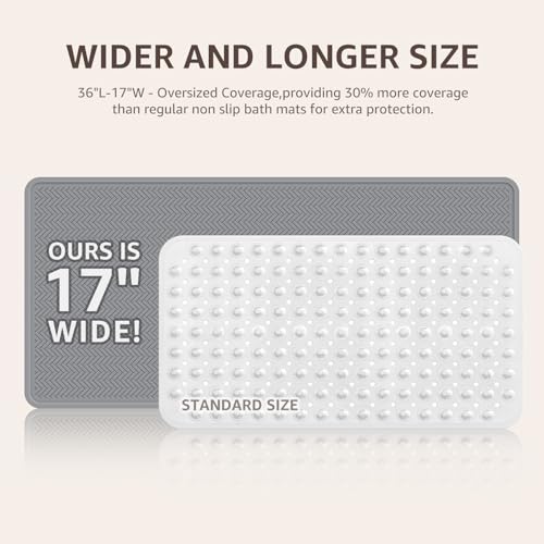 OTHWAY Bathtub Mat Non Slip, Extra Long Rubber Bath Mat for Tub, Machine Washable Shower Anti Slip Mat with 332 Strong Suction Cups (Grey, 36" x 17") - Image 2