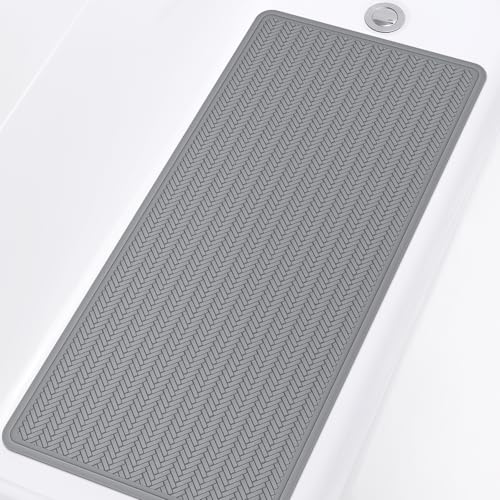 OTHWAY Bathtub Mat Non Slip, Extra Long Rubber Bath Mat for Tub, Machine Washable Shower Anti Slip Mat with 332 Strong Suction Cups (Grey, 36" x 17") - Image 1