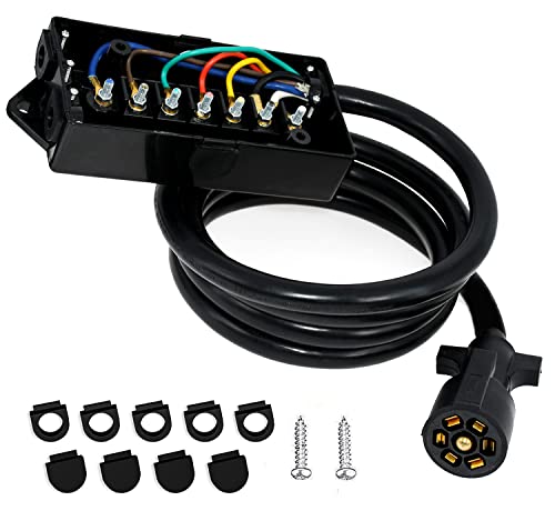 Miady Heavy Duty 7 Way Plug Inline Trailers Cord with 7 Gang Junction Box - 8 Feet, Trailer Plugs with Weatherproof Junction Box - Image 1