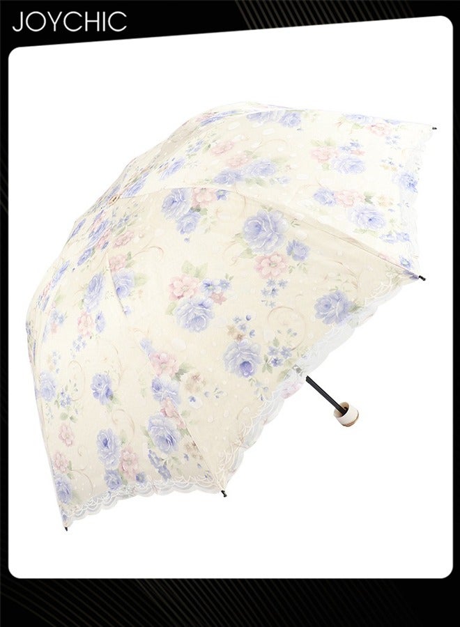 جوي شيك مظلة عصرية مطبوعة من الدانتيل بعامل حماية من الأشعة فوق البنفسجية UPF 50+ مكونة من 8 أضلاع للنساء باللون الأزرق - Image 1