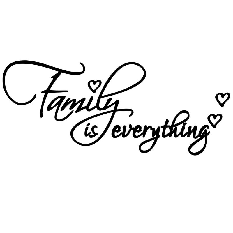 MOVANKRO Family is Everything Heart Shape  Carved Black Vinyl Quotes Wall Decal Room Decoration Home Decor Art Letters Lettering Words for Living Room Bedroom