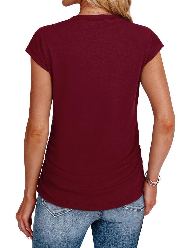 SAMPEEL Womens Summer Outfits Beach Vacation Tops Dressy Shirts Trendy Resort Wear 2026 Burgundy S - Image 5