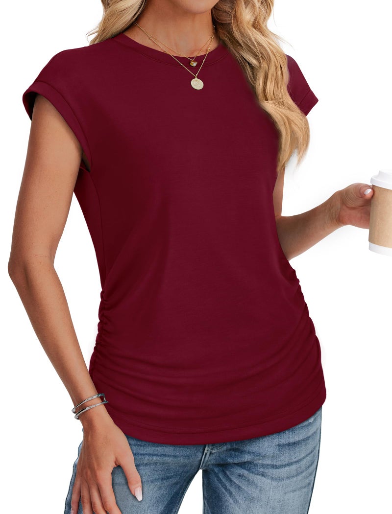 SAMPEEL Womens Summer Outfits Beach Vacation Tops Dressy Shirts Trendy Resort Wear 2026 Burgundy S - Image 3