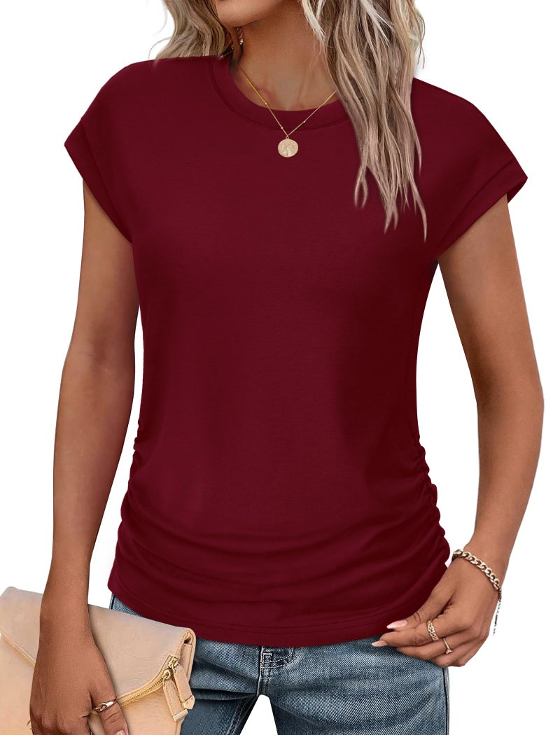 SAMPEEL Womens Summer Outfits Beach Vacation Tops Dressy Shirts Trendy Resort Wear 2026 Burgundy S - Image 1