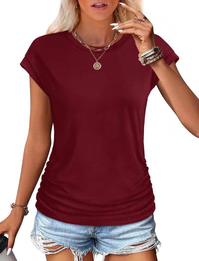 SAMPEEL Womens Summer Outfits Beach Vacation Tops Dressy Shirts Trendy Resort Wear 2026 Burgundy S - Image 2