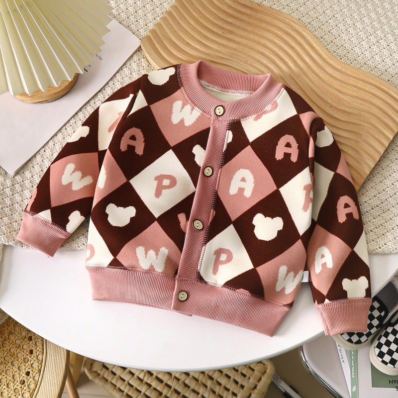Autumn and winter childrens sweater warm coat baby thick clothes for boys and girls thick outer sweater childrens clothing wholesale WT06-letter bear head. 