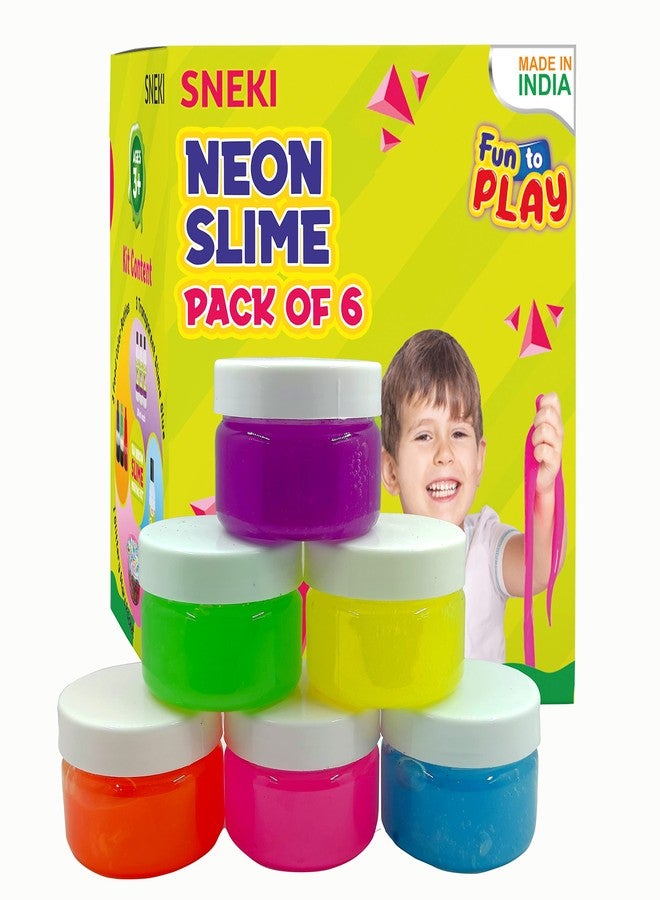 SNEKI (6 Neon Slime) Non Sticky Crystal Clay Kids Slime Putty Toy for Kids Educational Creative DIY Toys Stress Relief Sludge Toy for Boys and Girls (50gram) - Image 1