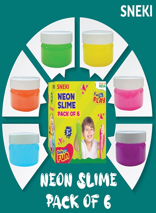 SNEKI (6 Neon Slime) Non Sticky Crystal Clay Kids Slime Putty Toy for Kids Educational Creative DIY Toys Stress Relief Sludge Toy for Boys and Girls (50gram) - Image 2