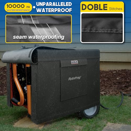 Rosefray Generator Cover-26”Lx20”Wx20”H,600D Heavy Duty Waterproof, Small Outside Equipment Cover for Champion,Predator,WEN,BILT HARD,Ryobi,Generac,Westinghouse Portable Generator 3000-6000W-Black/XL - Image 4