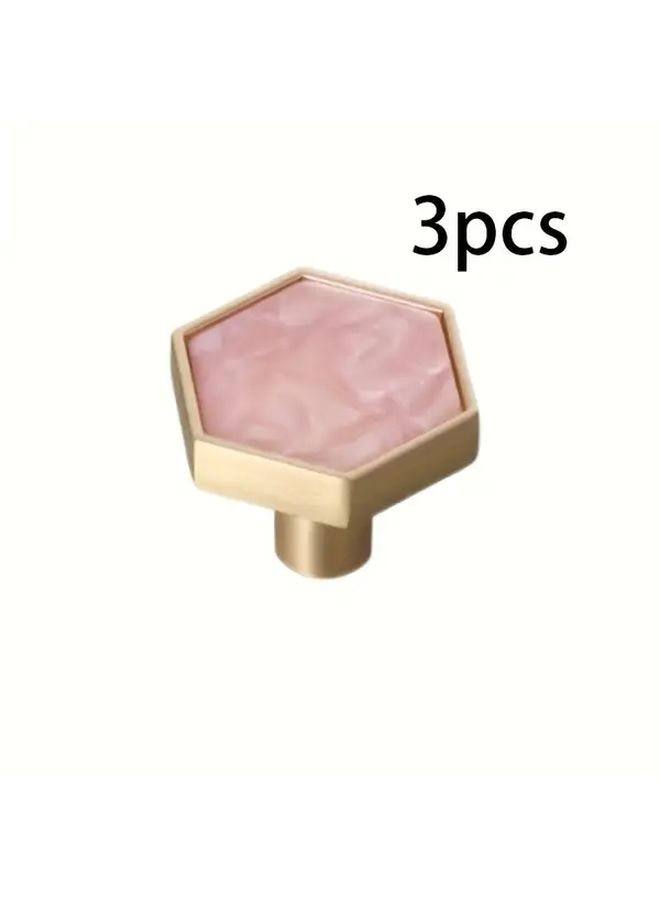 Modern Hexagonal Drawer Pulls Matte Golden Finish 3pcs Heavy Duty Kitchen Cabinet Knobs - Image 1