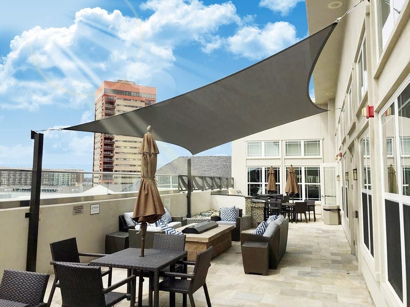 DIIG Patio Sun Shade Sail Canopy, 10' x 16' Rectangle Shade Cloth Block Sunshade Fabric - Outdoor Cover Awning Shelter for Pergola Backyard Garden Yard (Grey Color) - Image 1