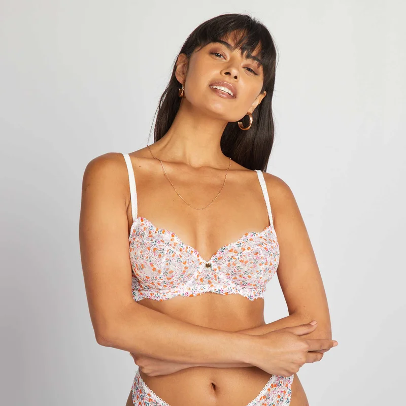 Kiabi Floral Printed Half-Cup Bra White