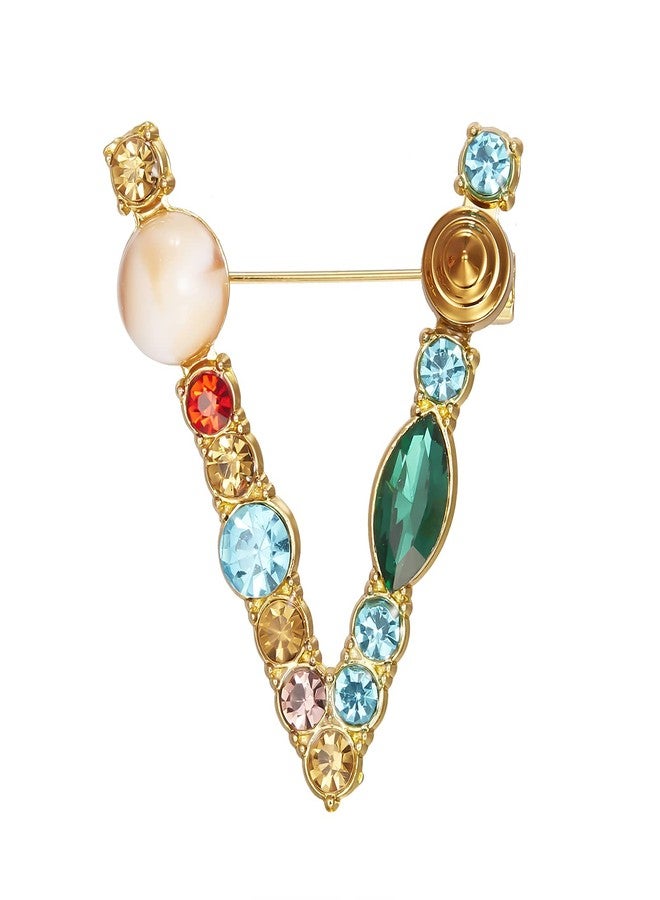 RINHOO Crystal Pearl Initial Brooch Gold Plated Enamel Colorful Letter Alphabet Breastpin Pin Jewelry for GIFTS (Gold V) - Image 1