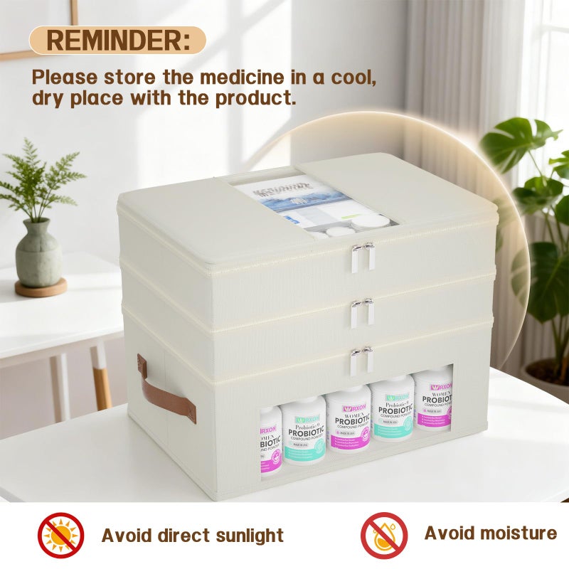 Whiidoom 3-Tier Medicine Cabinet Organizer, Fabric Medicine Organizer for Cabinet with Leather Handle, Medicine Storage Box for First Aid, Organizers and Storage Home Must Haves (Beige) - Image 4